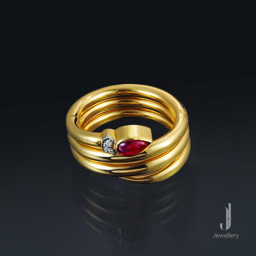 J珠宝 18K 蛇形红宝石戒指 商品图0