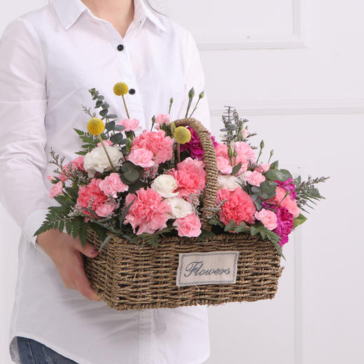 康乃馨混搭手提花篮母亲节教师节中秋节感恩节送妈妈老师女性长辈生日