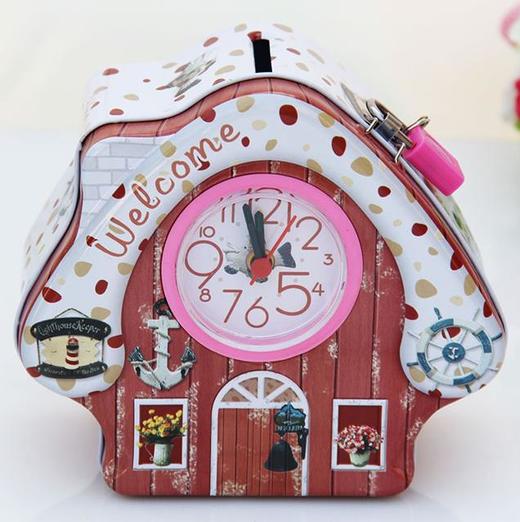 【家居摆件】小灵精可爱卡通小闹钟房子储蓄罐存钱罐六一儿童节小礼物礼品 商品图1