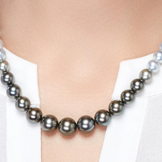 「夜雨」黑白珍珠渐变短链 40cm 商品图4
