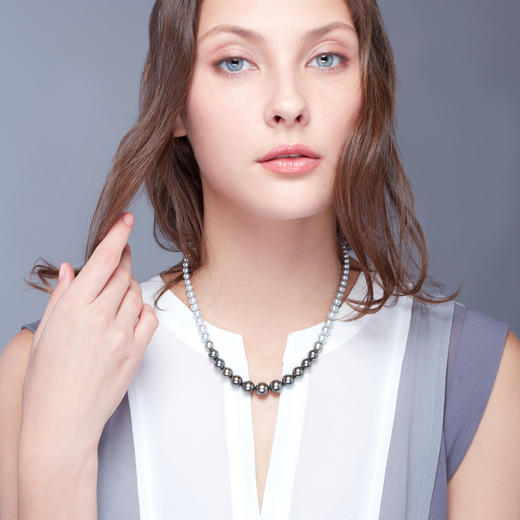 「夜雨」黑白珍珠渐变短链 40cm 商品图3