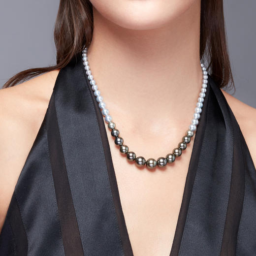 「夜雨」黑白珍珠渐变短链 40cm 商品图0