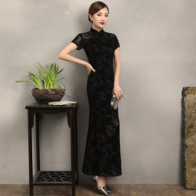 【香魅】新款烧花鱼尾摆宴会旗袍XGT-Q8096