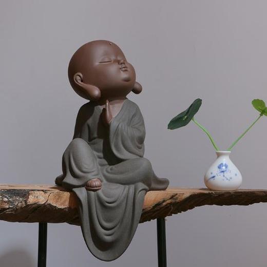 陶瓷工艺品大号小和尚禅悟中式玄关镇宅紫砂陶佛像 商品图6