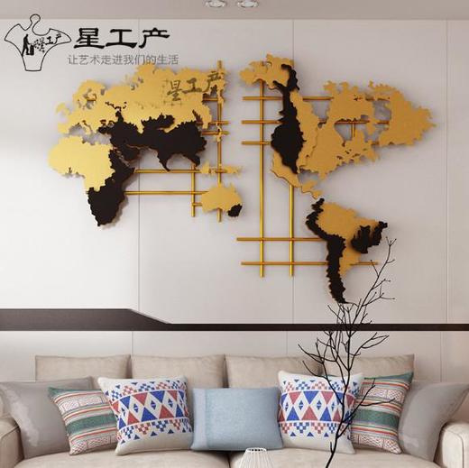 【创意家居】家居创意世界地图金属壁饰客厅背景墙壁挂酒店墙面软装挂件装饰品 商品图0