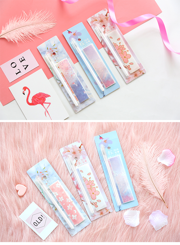 三年二班创意樱花贴纸笔简约学生中性笔05mm可替芯水笔文具用品