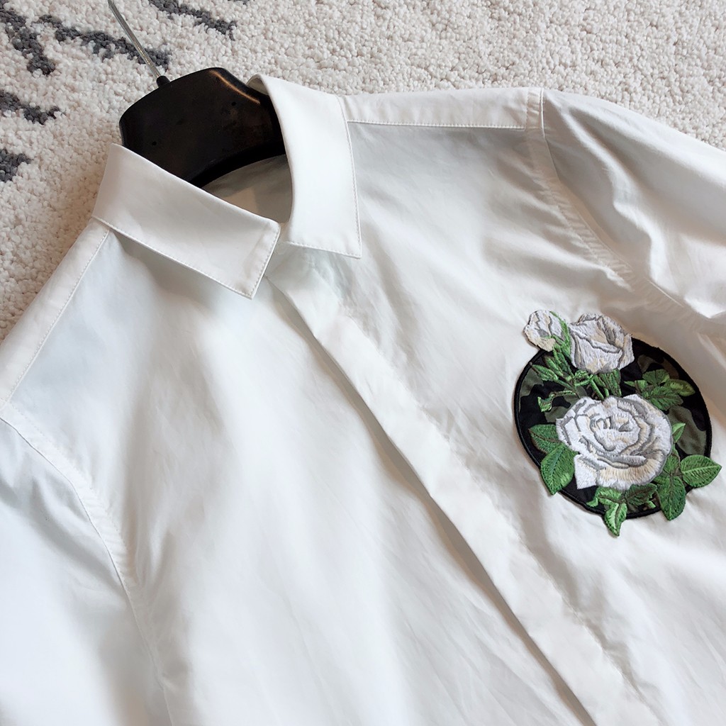 dior白玫瑰花刺绣衬衫