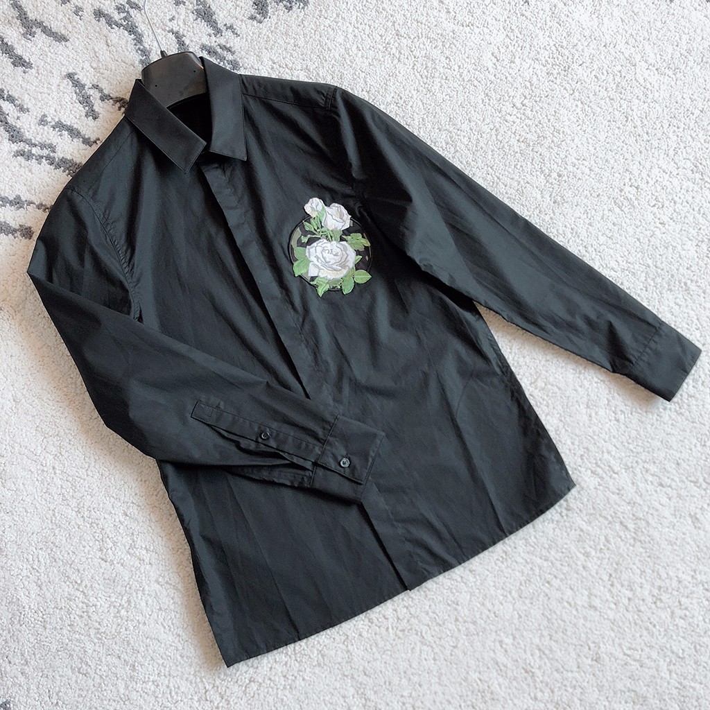 dior白玫瑰花刺绣衬衫