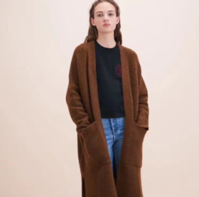 【外套】单 百搭驼色 双口袋 长款开衫