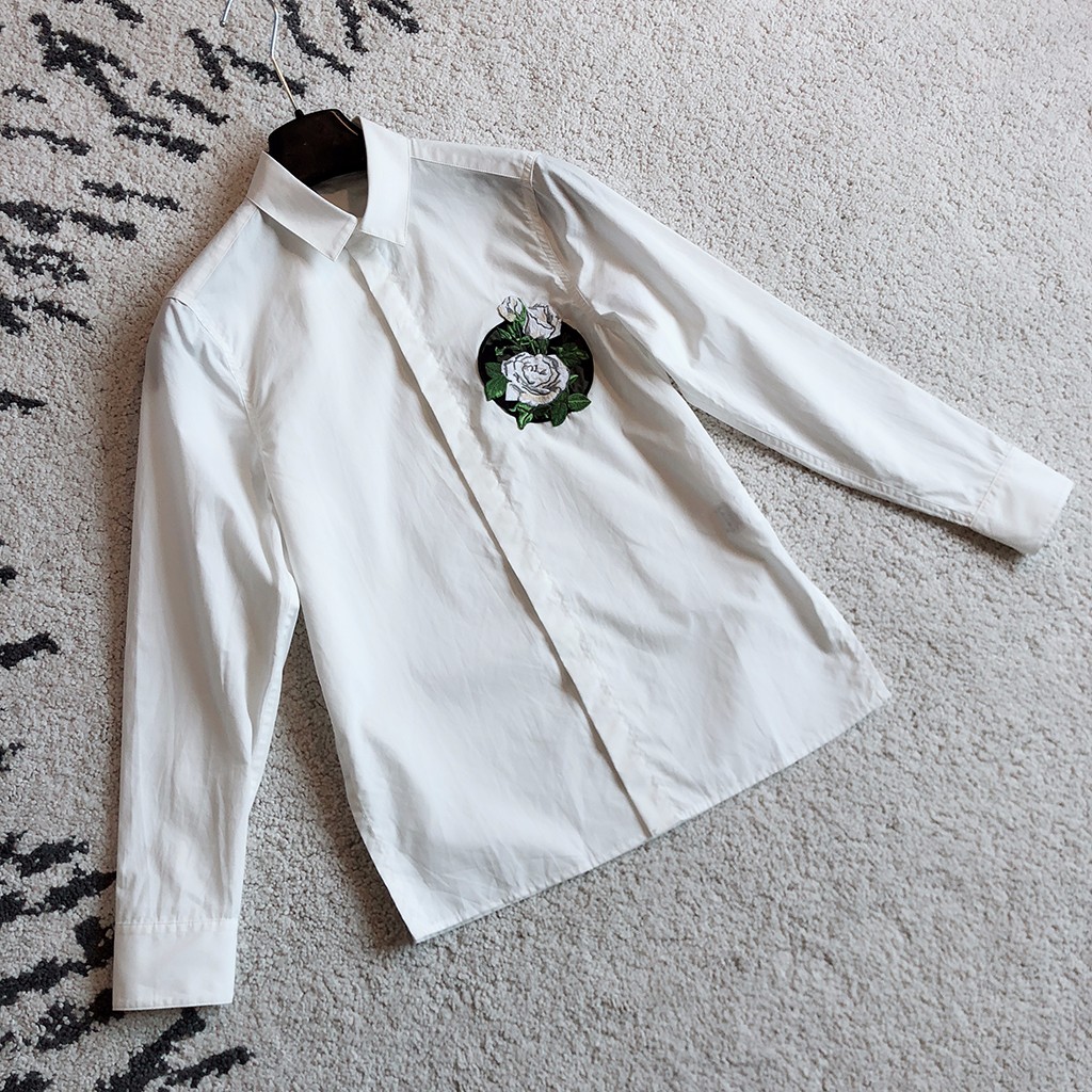 dior白玫瑰花刺绣衬衫