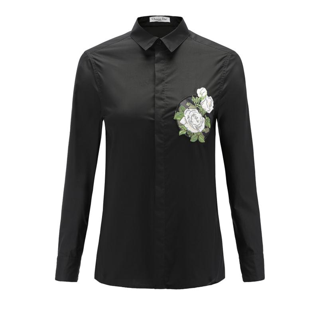 dior白玫瑰花刺绣衬衫