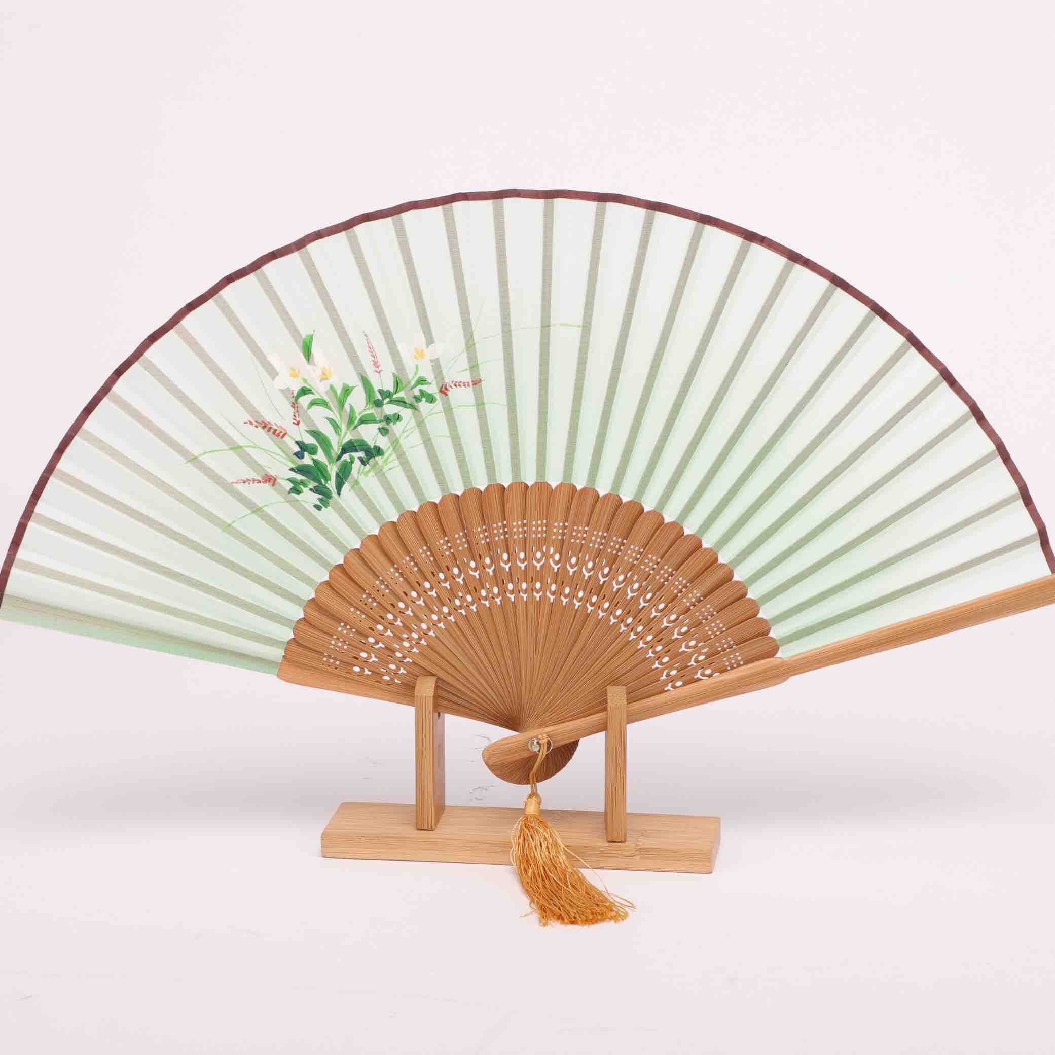 Korssan 桑蚕丝手工画竹骨扇  CSS1363001  05E绿