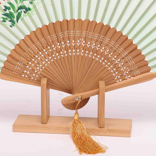 Korssan 桑蚕丝手工画竹骨扇  CSS1363001  05E绿 商品图1