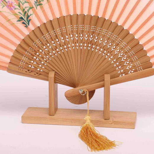 桑蚕丝手工画竹骨扇  CSS1363001  05R粉 商品图1