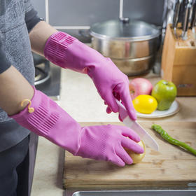 山岱乳胶手套 厨用居家清洁胶皮手套（带挂钩）