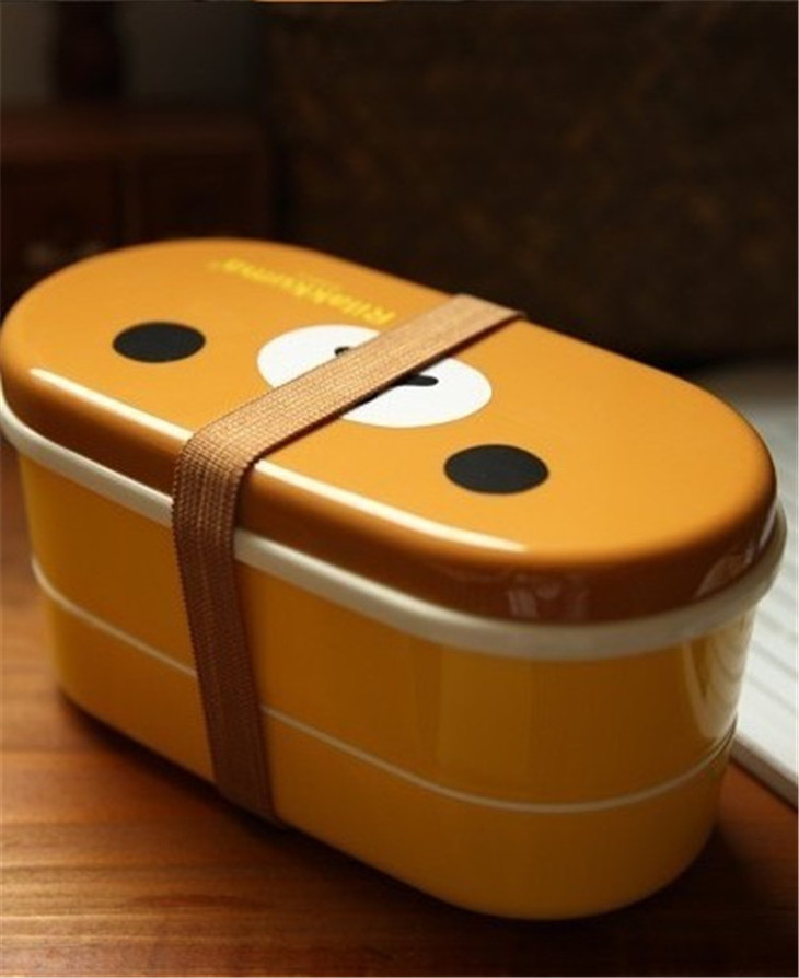 轻松熊饭盒寿司便当盒卡通小熊黄鸟双层饭盒可放微波