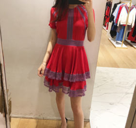 【服饰鞋包】 m蕾丝花边叠叠裙修身连衣裙中裙女