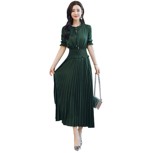 AN602LFH新款春韩版修身显瘦长袖气质高腰百褶裙长裙 商品图4