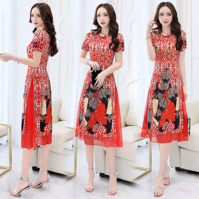 CQ cpyy18012  新品圆领短袖印花收腰连衣裙2018夏季 商品图2