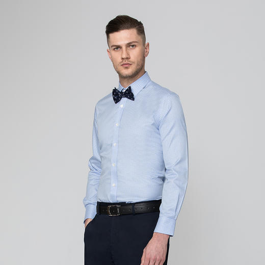 【蓝色商务DP长袖断码】Jameskingdom占姆士DP免烫商务浅蓝格子衬衣 商品图0