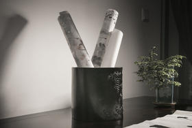 「小叶紫檀」丝翎檀雕多子多福笔筒