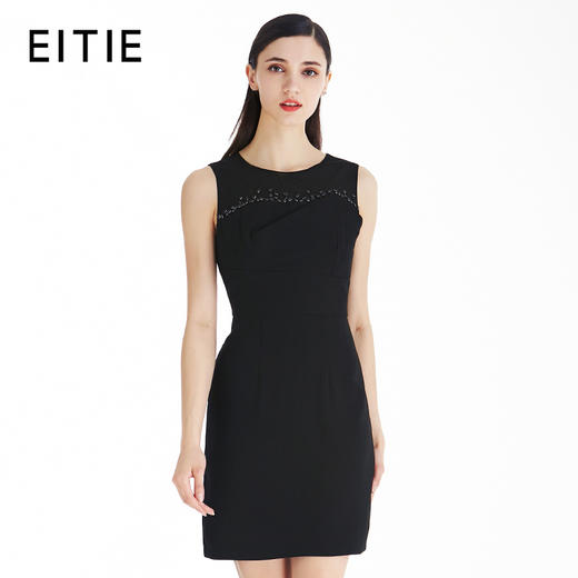 EITIE爱特爱女装夏季新款无袖钉珠拼接收腰显瘦一步裙连衣裙53070124 商品图0