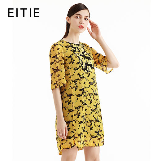 EITIE爱特爱女装夏季只投拼接刺绣印花五分袖短裙连衣裙55072102 商品图1