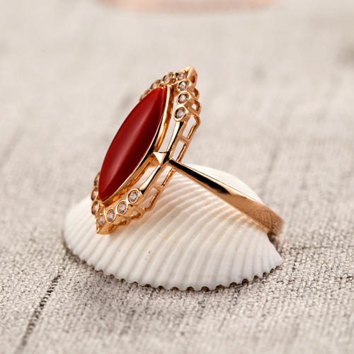 三井红珊瑚18k金戒指独供组 货号122674