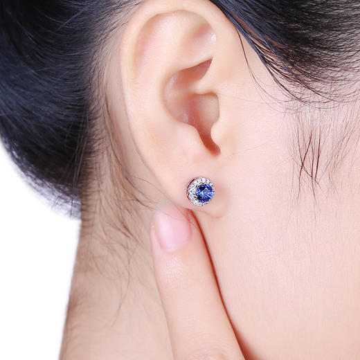 DENG HUA 天然蓝宝石钻石耳钉 商品图2