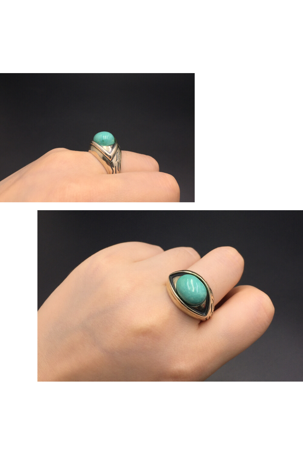 925银镶嵌原矿高瓷绿松石天使之眼00戒指尺寸大小如图活口男女佩戴