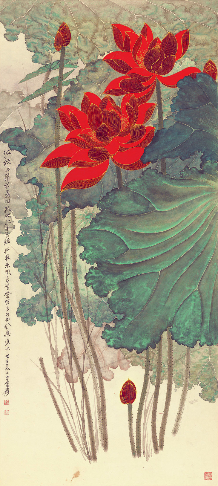 近_张大千「金线荷花」精品复制画