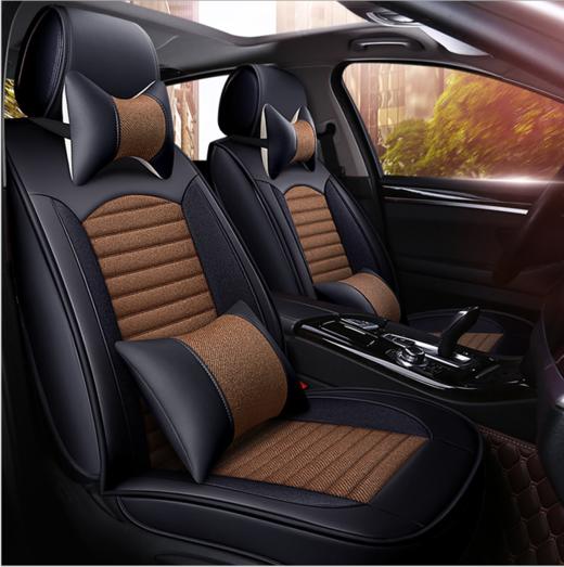 【汽车坐垫】棉麻皮革全包围四季垫通用汽车坐垫汽车座垫套 商品图1