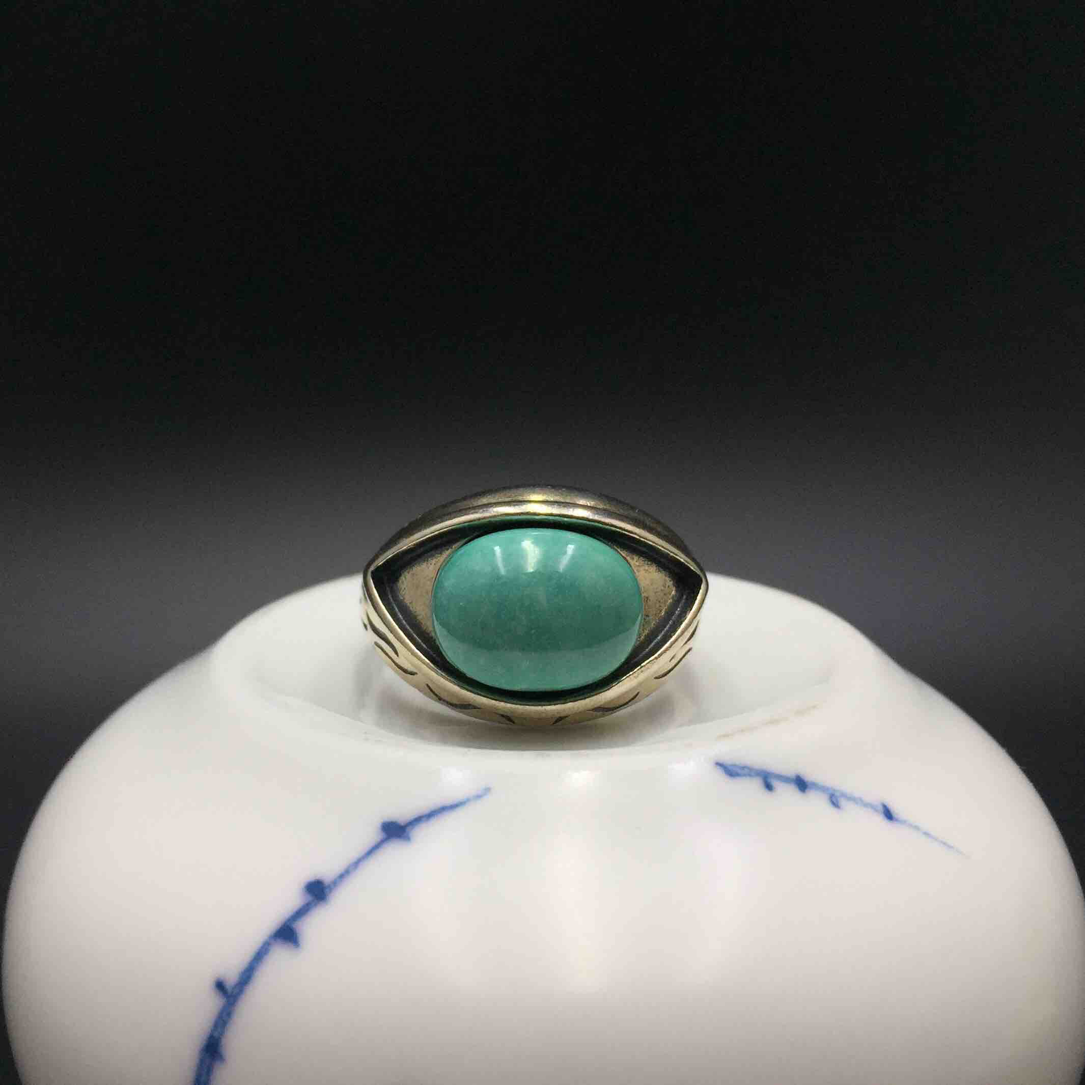 925银镶嵌原矿高瓷绿松石天使之眼00戒指尺寸大小如图活口男女佩戴