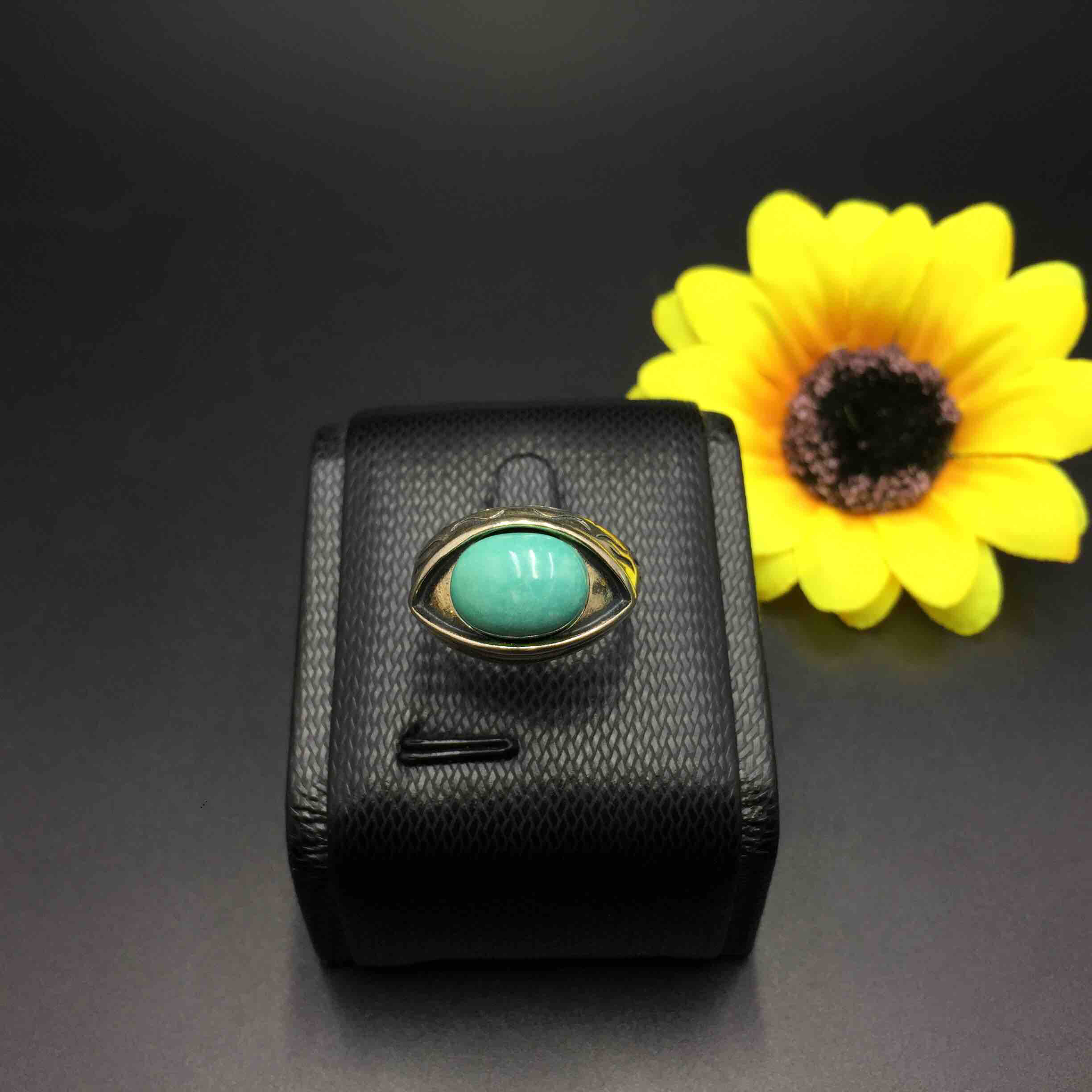 925银镶嵌原矿高瓷绿松石天使之眼00戒指尺寸大小如图活口男女佩戴