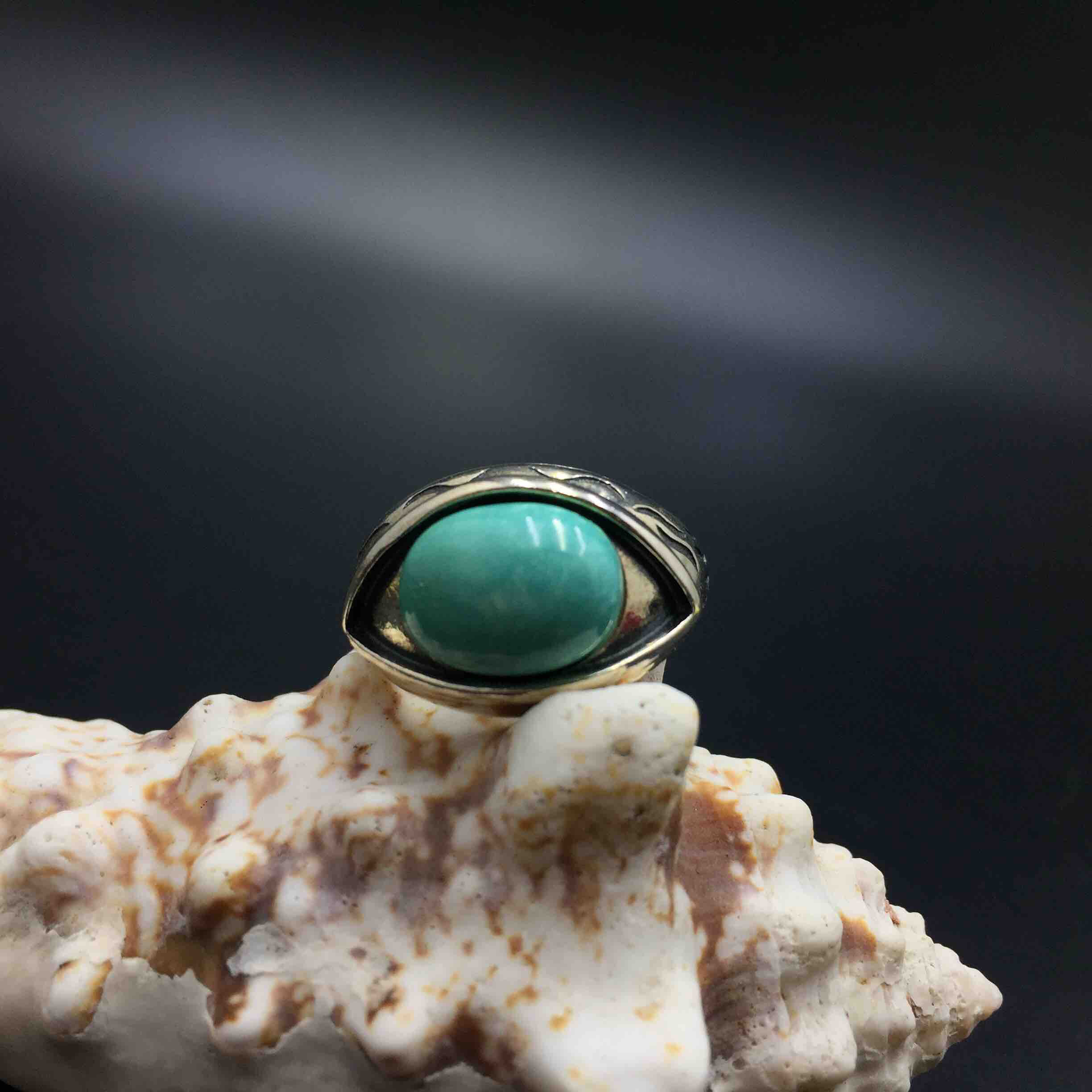 925银镶嵌原矿高瓷绿松石天使之眼00戒指尺寸大小如图活口男女佩戴