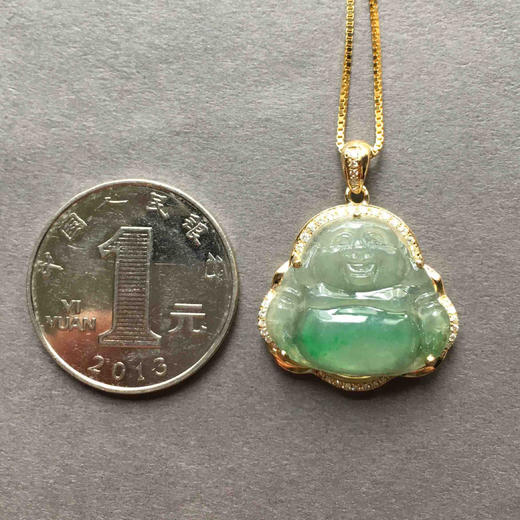 冰种阳绿肚子俏色弥勒佛18k黄金钻石镶嵌 商品图3