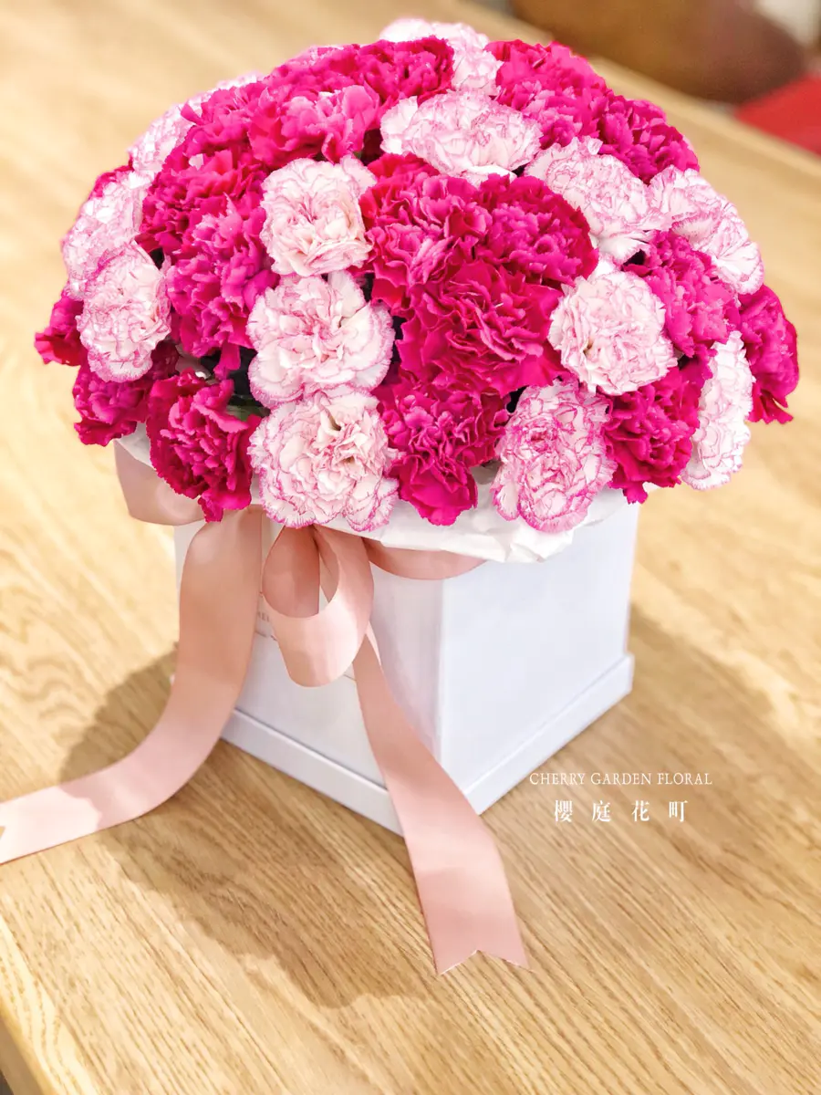 端庄大气的紫红色体面优雅康乃馨花盒