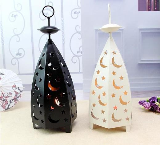 【家居摆件】*创意星月烛台 浪漫铁艺小夜灯 情人节 田园复古做旧铁艺风灯 商品图1