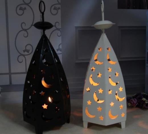 【家居摆件】*创意星月烛台 浪漫铁艺小夜灯 情人节 田园复古做旧铁艺风灯 商品图0