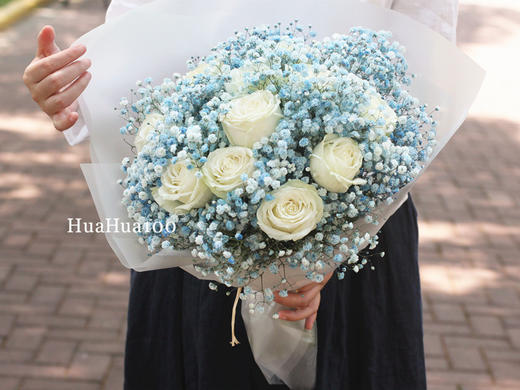 爱意星辰c款丨11朵白玫瑰满天星花束