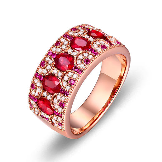 DENG HUA 天然红宝石钻石戒指 商品图0