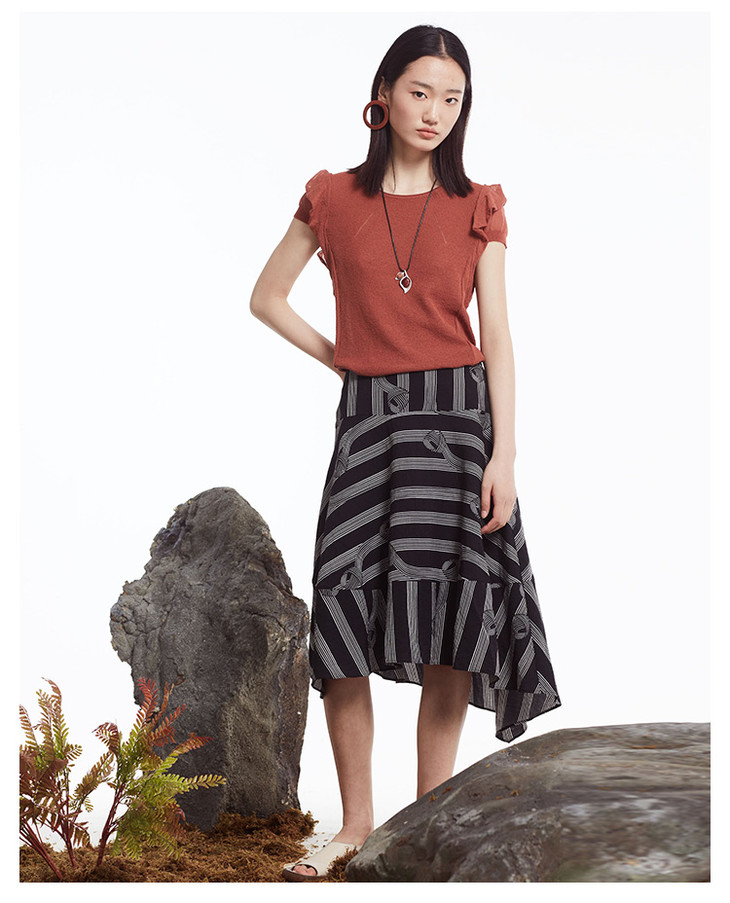 念奴娇 素雅 不规则拼接 条纹半裙 cns8463h1 - 念奴娇服饰集团商城