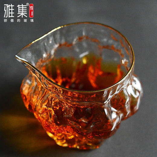 雅集玻璃公道杯分茶器高耐热核桃纹金边高硅硼日式功夫茶具茶海 商品图0