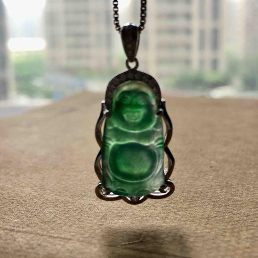 冰种阳绿翡翠站佛18k白金钻石镶嵌 商品图8