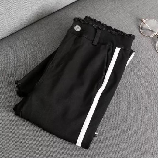 【服饰】高腰白色镶边修身显瘦不规则裤脚微喇叭牛仔裤女 商品图2