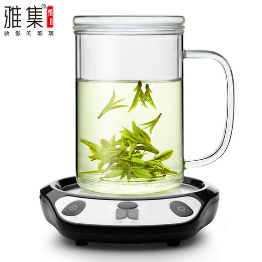 雅集玻璃杯泡茶杯茶水分离杯子过滤茶杯办公杯直觉杯保温底座套装 商品图1