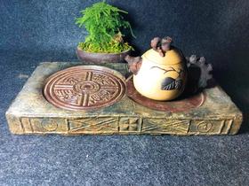 《红胎汉砖金钱刻永寿无疆古砖茶台 》