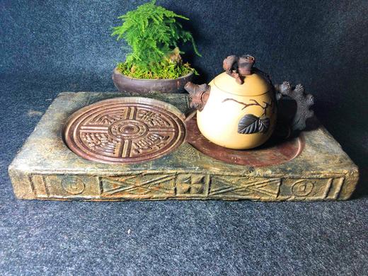 《红胎汉砖金钱刻永寿无疆古砖茶台 》