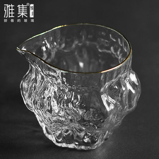 雅集玻璃公道杯分茶器高耐热核桃纹金边高硅硼日式功夫茶具茶海 商品图3