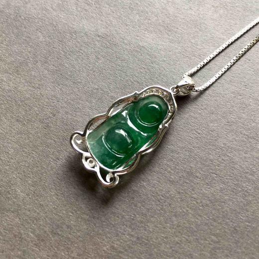 冰种阳绿翡翠站佛18k白金钻石镶嵌 商品图4